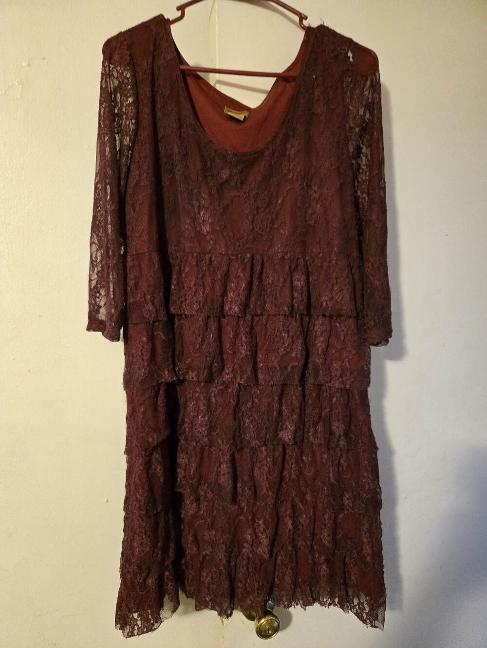 Wrangler Lace Tiered Dress in Burgandy